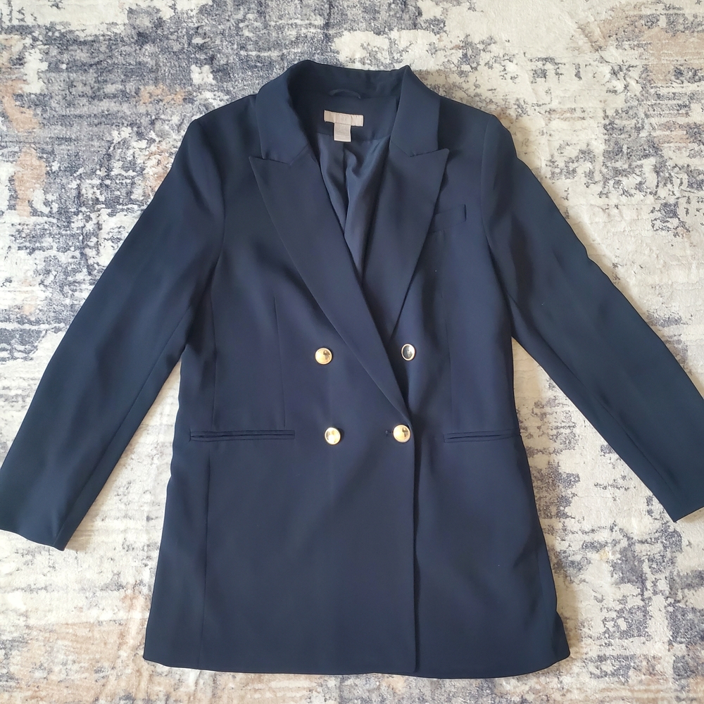 H&M Navy Double-Breasted Women's Blazer Sz Small Excellent Preloved Condition